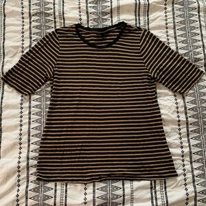 {3/$15} Who What Wear | Tan & Black Striped Crewneck Tee Size Small